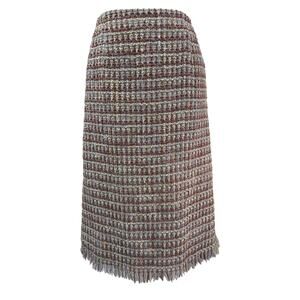 Harvé Benard Holtzman Wool Tweed Pencil Skirt Fringe Satin Lined L